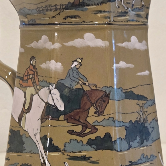 Buffalo Pottery Deldare Ware Pitcher 64 Oz The Fallonfield Hunt Breaking Cover - Picture 8 of 10